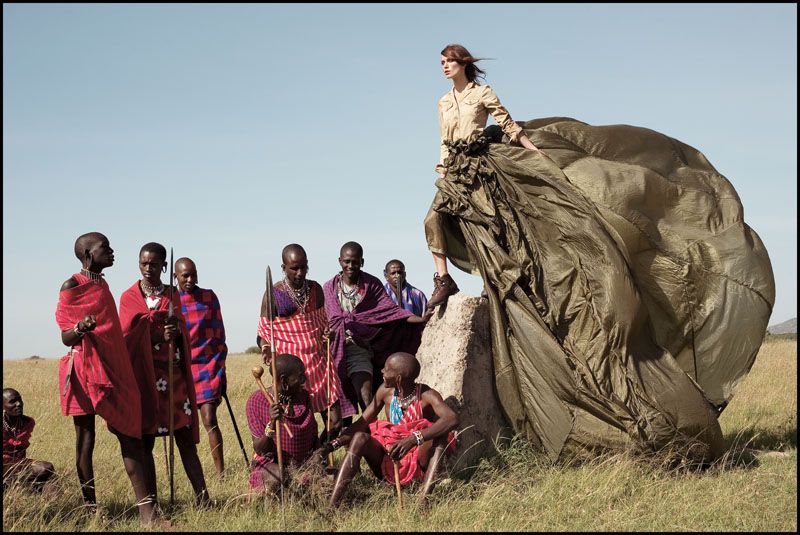 Arthur Elgort - Keira and Masai on the border of Kenya